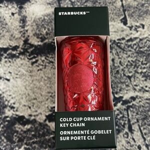 Starbucks Red Faceted Holiday Cold Cup Keychain Ornament